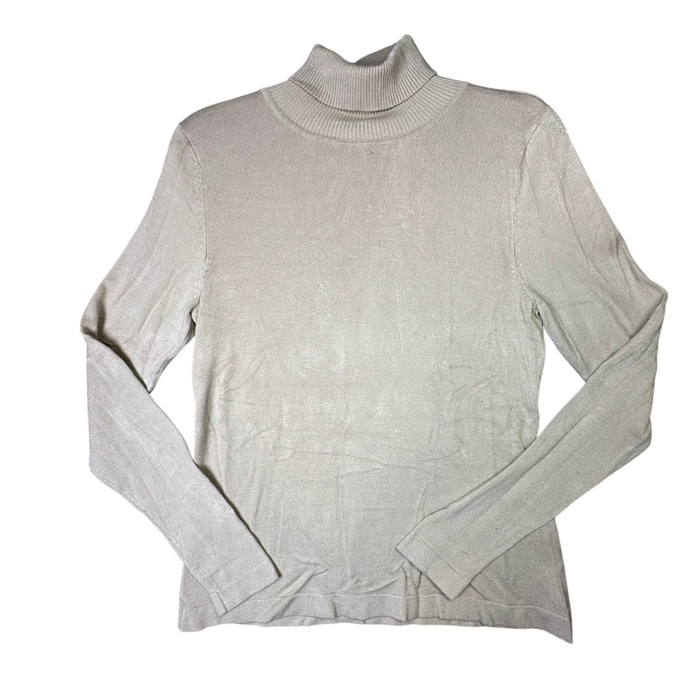 Alison Sheri Turtleneck Sweater Shimmer Knit Long Sleeve Small Tan Layering